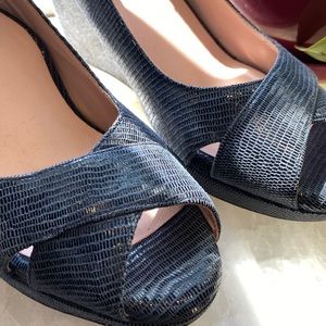 Taryn Rose Caylee Wedge Navy Snakeskin